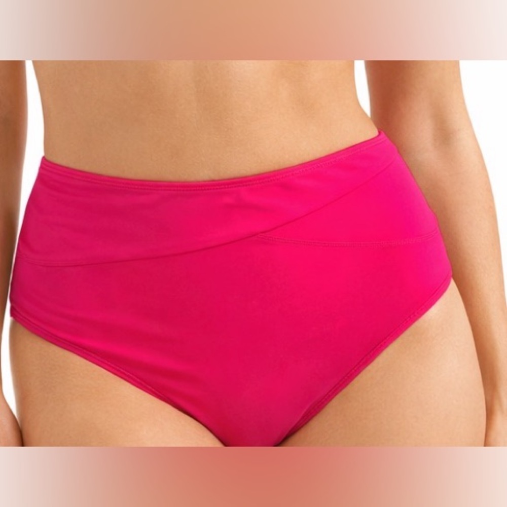 High-Waist Bikini Bottom in Bright Fuchsia C341